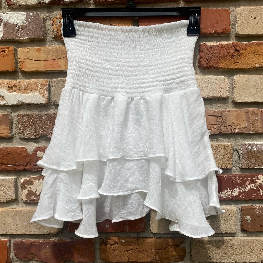 White Ruffled Mini Skirt—Small